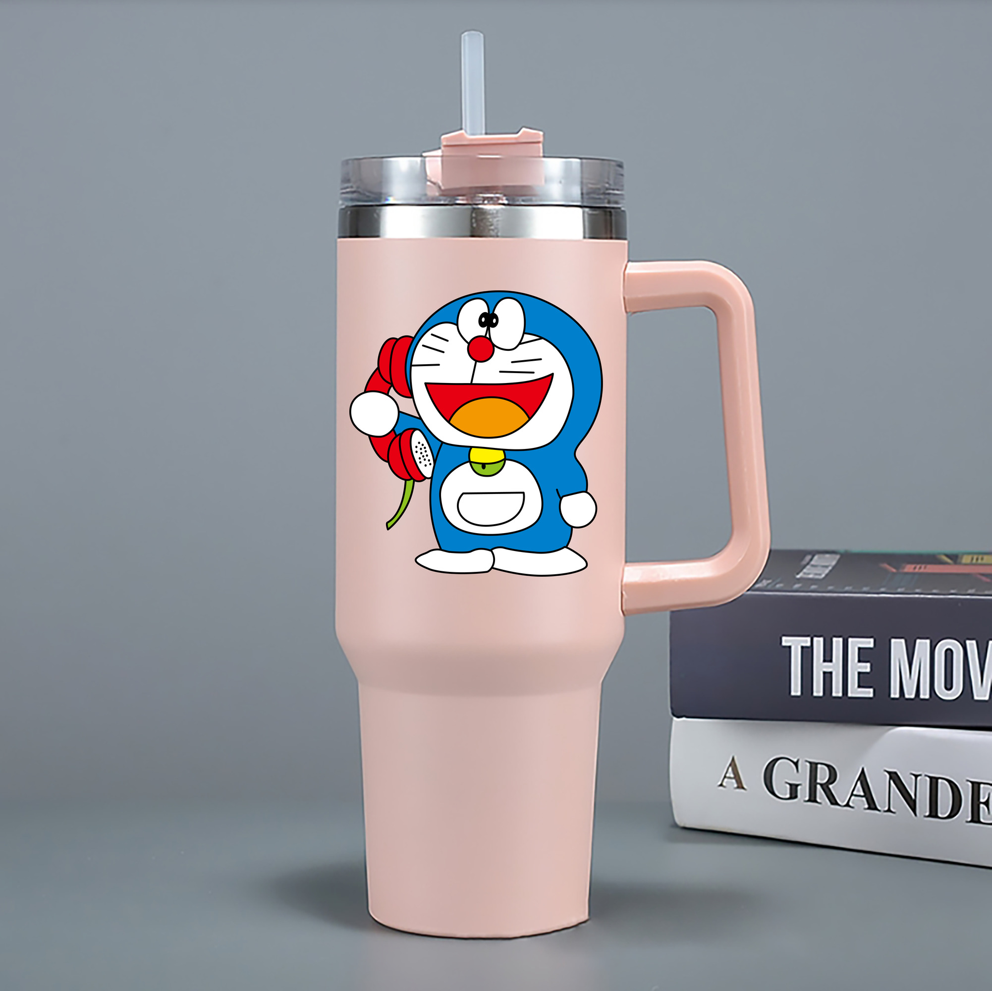 （画像用） ドラえもん Doraemon 1200mL車用タンブラー - クリスタルステッカー（プラスチックストロー付き）
